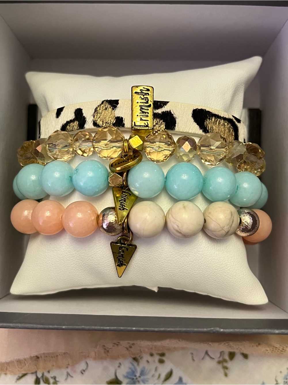 Erimish Pastel Stack Bracelet Set - Aqua, Peach, Cream & Gold